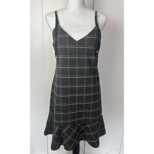 Puella Women’s Plaid Ruffle Leather Straps Casual Dress V-neck Size 36 (4-6)